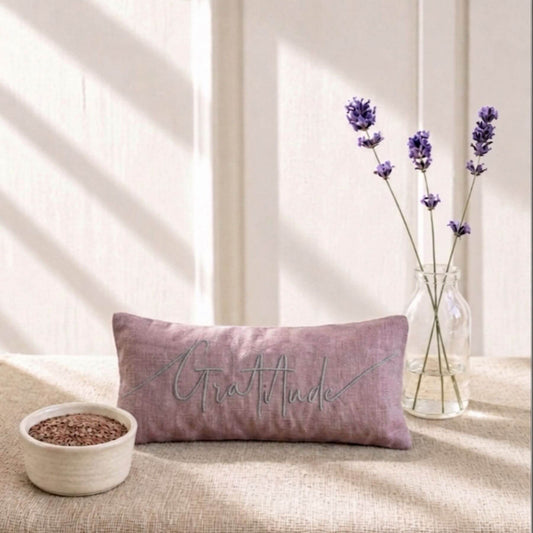 Gratitude Embroidered Linen and Lavender Eye Pillow