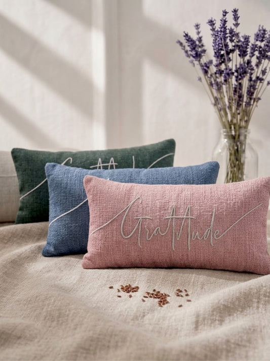 Gratitude Embroidered Linen and Lavender Eye Pillow