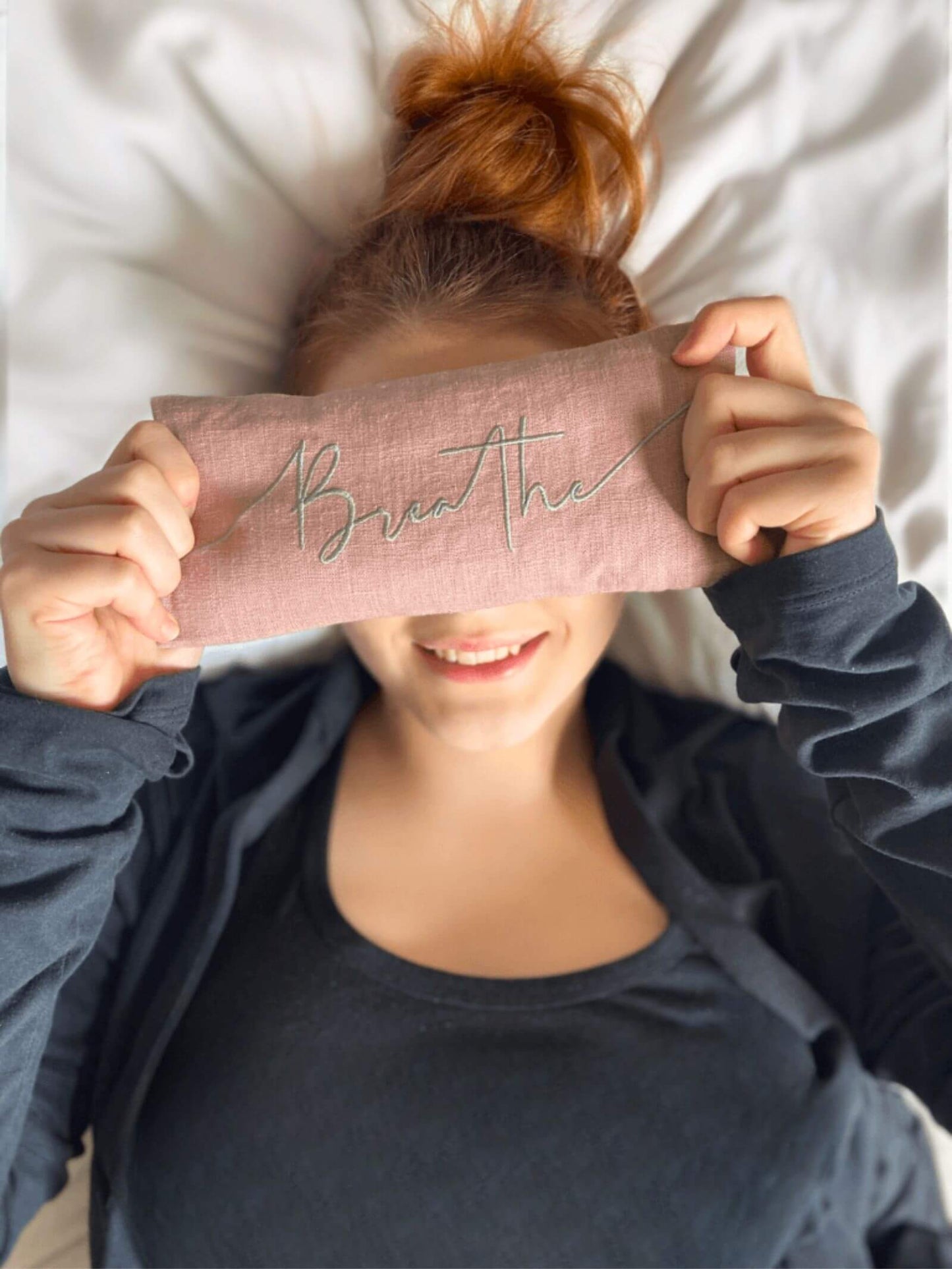 Breathe Embroidered Linen and Lavender Eye Pillow