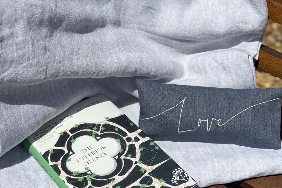 Blue Love Eye Pillow on Linen