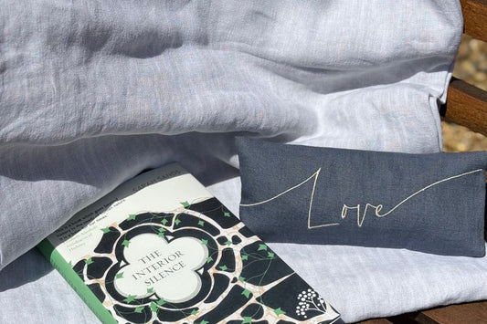 Blue Love Eye Pillow on Linen