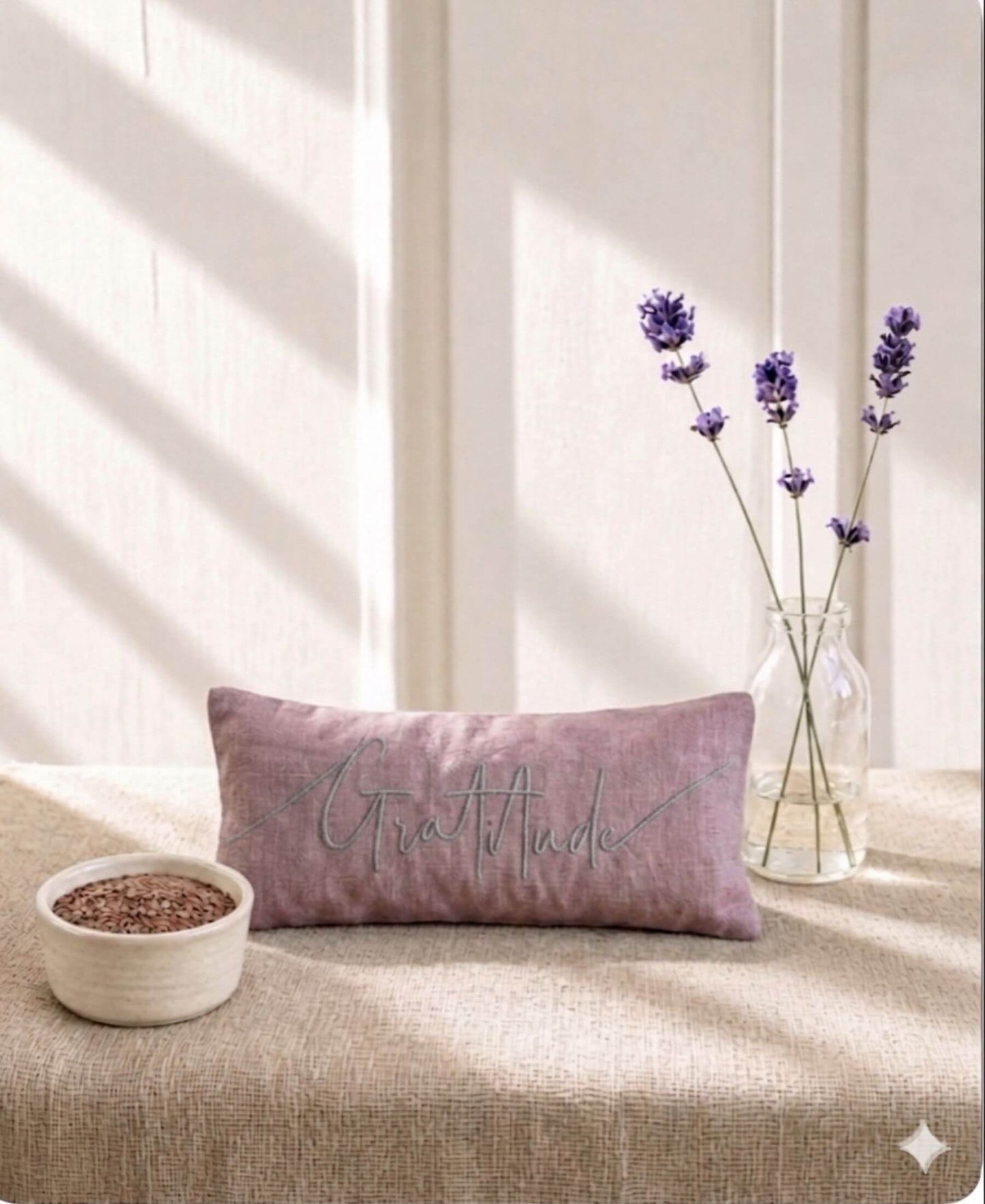 Gratitude Embroidered Linen and Lavender Eye Pillow