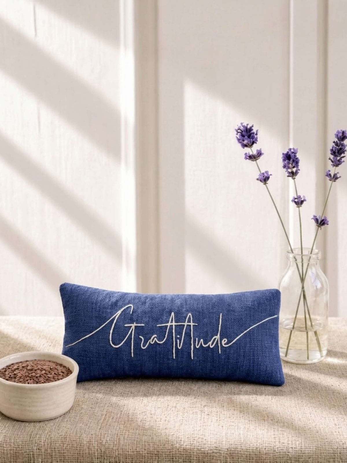 Gratitude Embroidered Linen and Lavender Eye Pillow