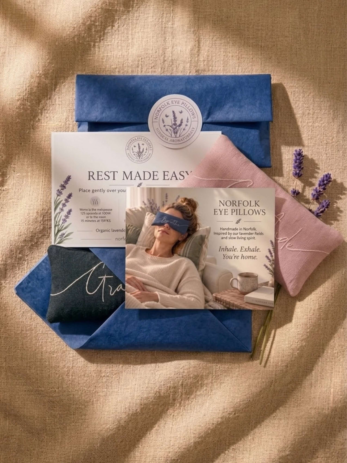Gratitude Embroidered Linen and Lavender Eye Pillow