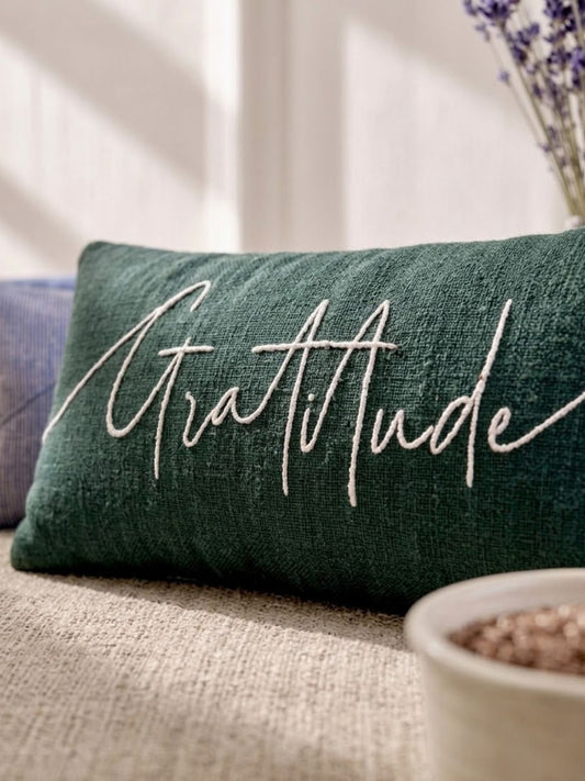 Gratitude Embroidered Linen and Lavender Eye Pillow
