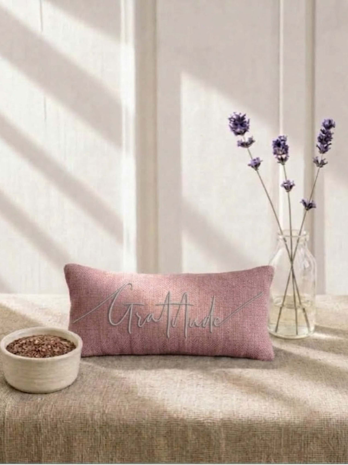 Gratitude Embroidered Linen and Lavender Eye Pillow