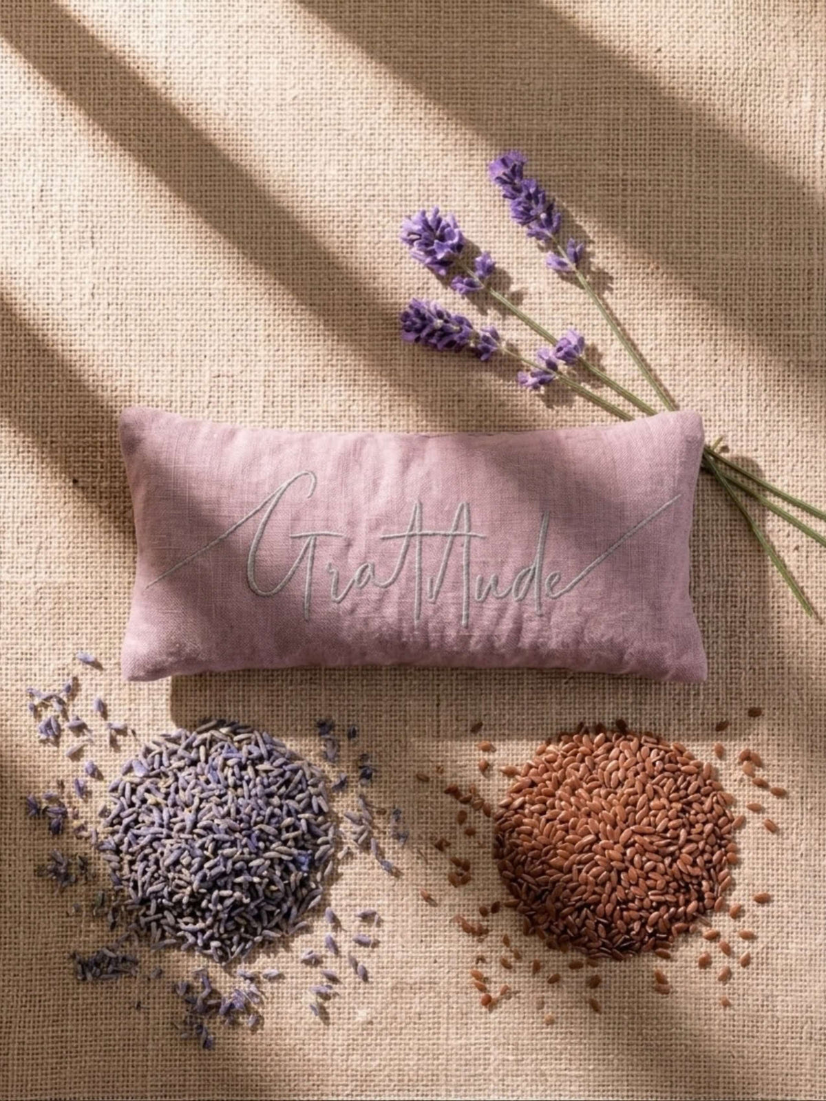Gratitude Embroidered Linen and Lavender Eye Pillow