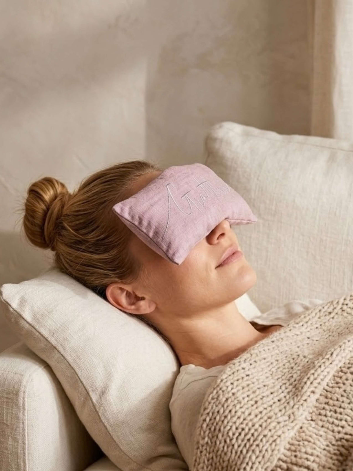 Gratitude Embroidered Linen and Lavender Eye Pillow