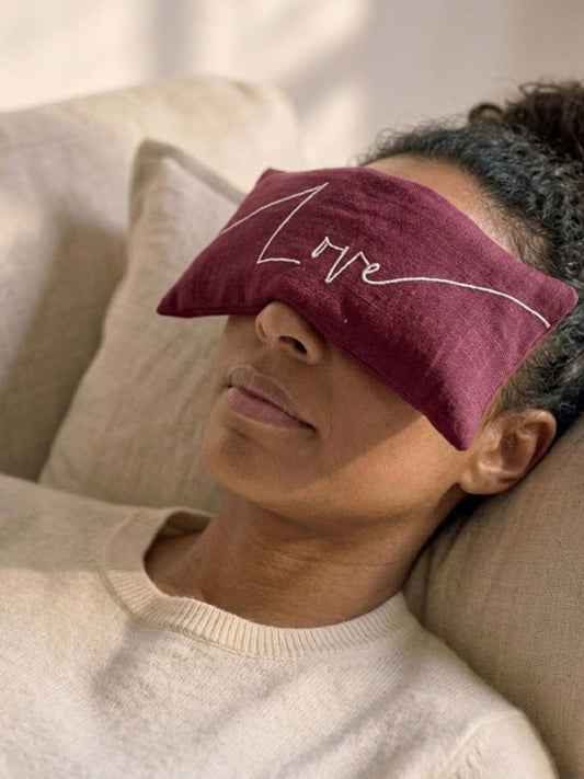 Love Embroidered Linen and Lavender Eye Pillow