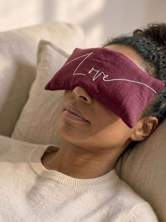 Love Embroidered Linen and Lavender Eye Pillow