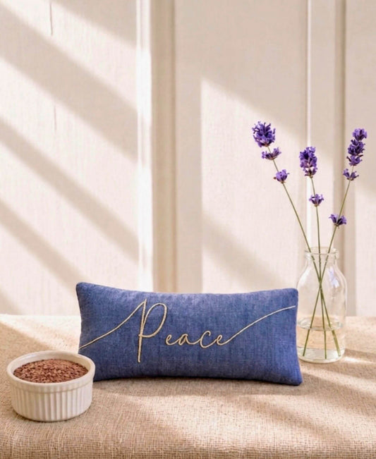 Peace Embroidered Linen and Lavender Eye Pillow