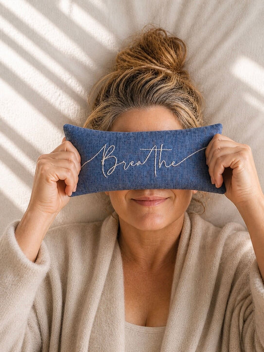 Breathe Embroidered Linen and Lavender Eye Pillow