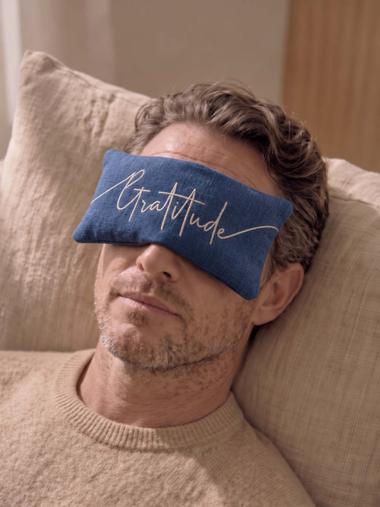 Gratitude Embroidered Linen and Lavender Eye Pillow