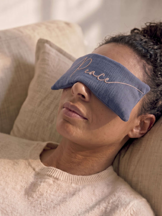 Peace Embroidered Linen and Lavender Eye Pillow