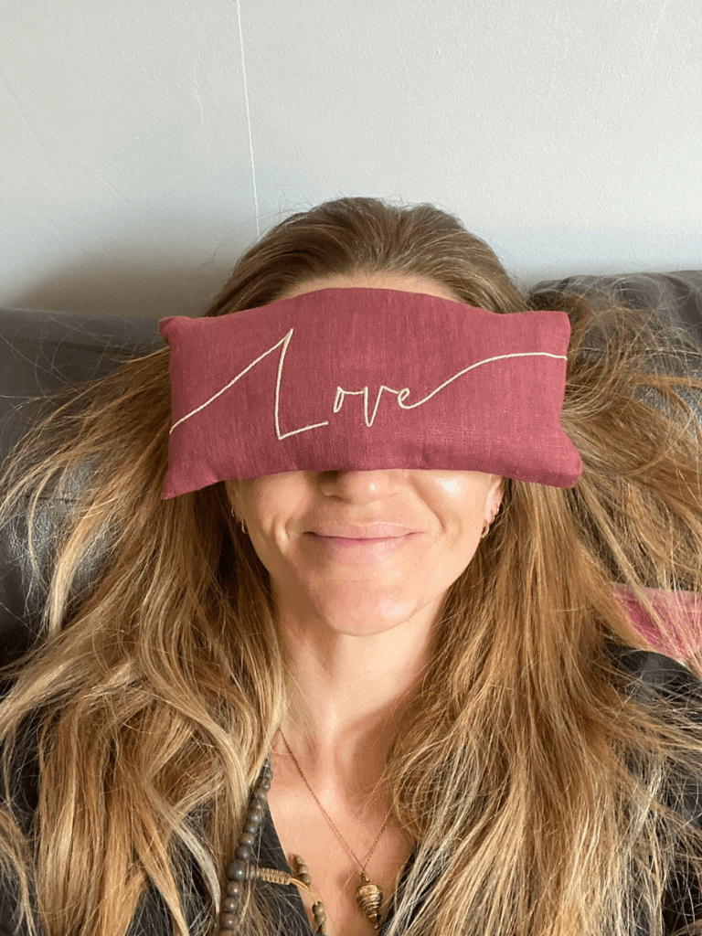 Love Embroidered Linen and Lavender Eye Pillow