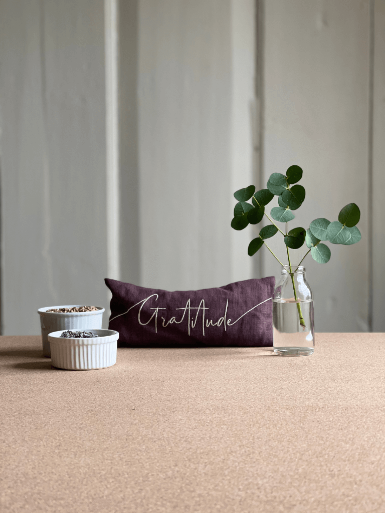 Gratitude Embroidered Linen and Lavender Eye Pillow