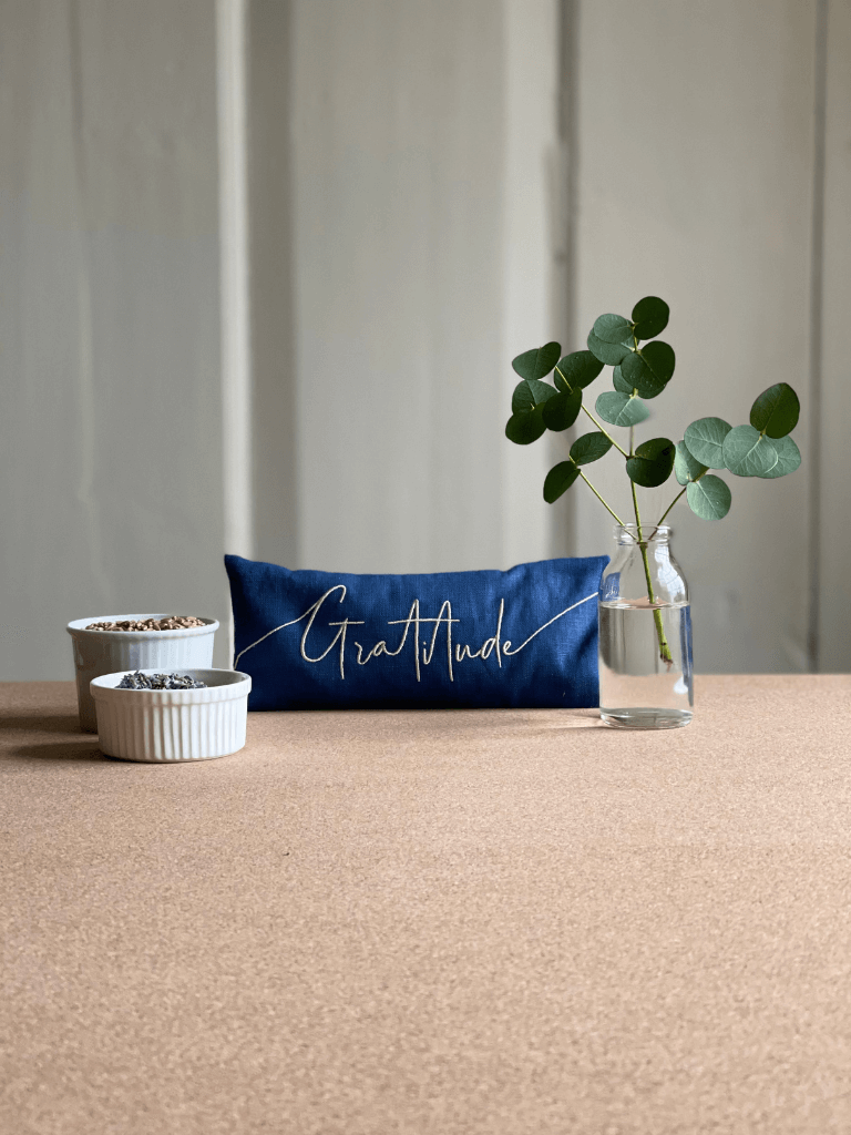 Gratitude Embroidered Linen and Lavender Eye Pillow