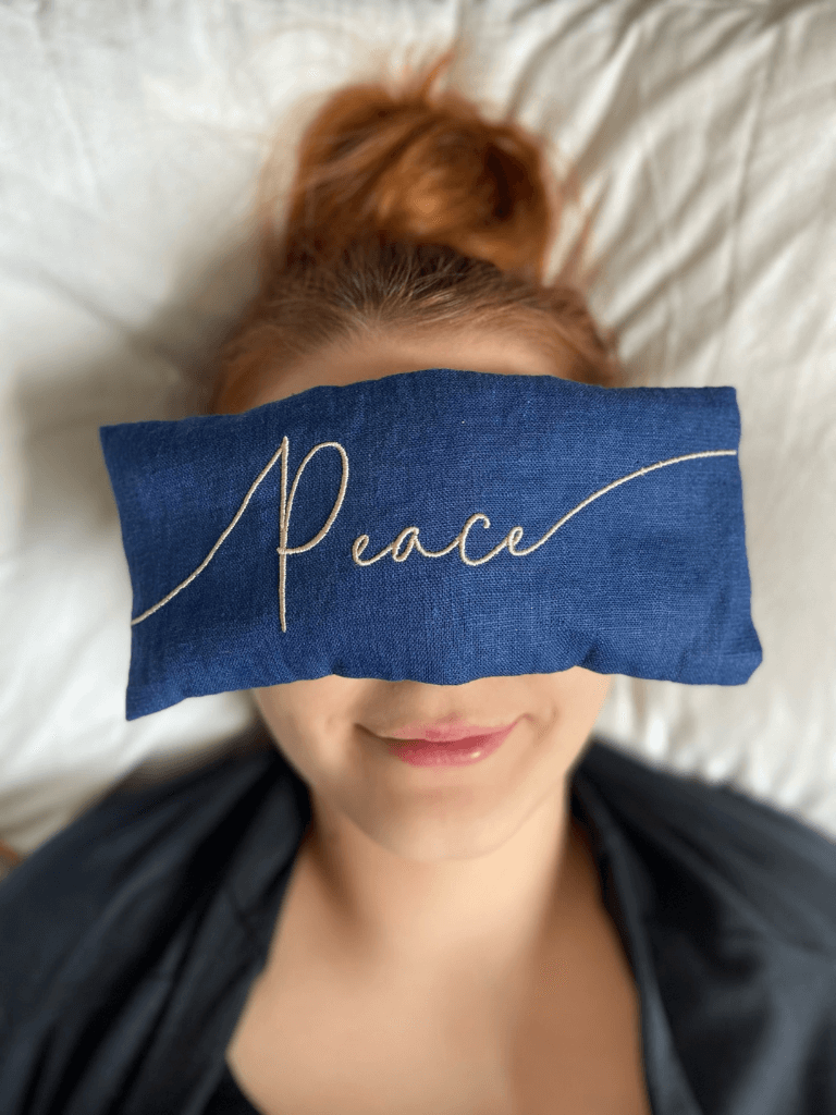 Peace Embroidered Linen and Lavender Eye Pillow