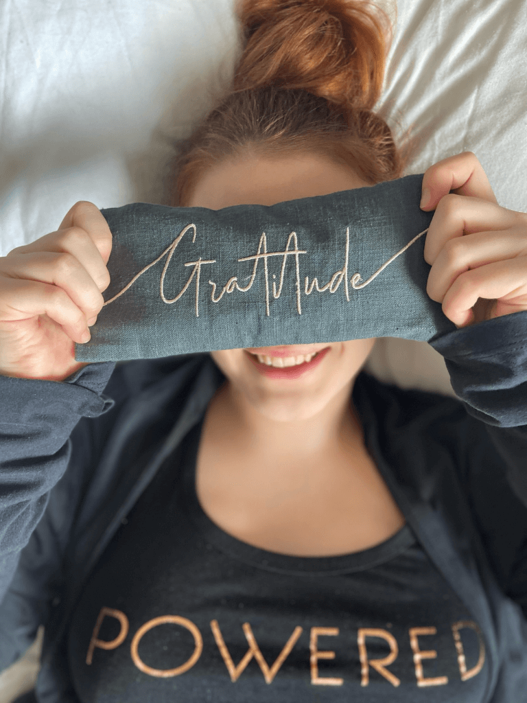 Gratitude Embroidered Linen and Lavender Eye Pillow