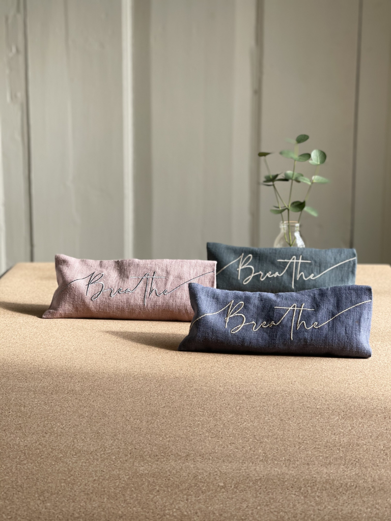 Breathe Embroidered Linen and Lavender Eye Pillow