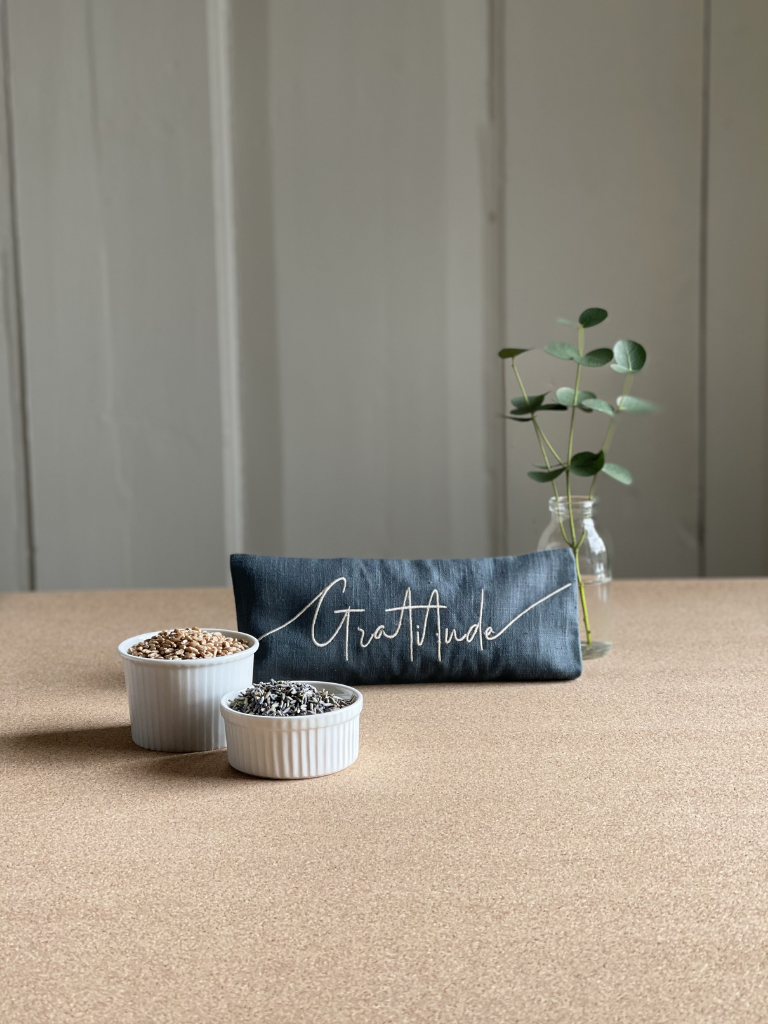 Gratitude Embroidered Linen and Lavender Eye Pillow