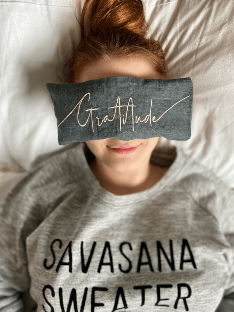 Gratitude Embroidered Linen and Lavender Eye Pillow