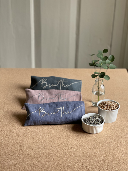 Breathe Embroidered Linen and Lavender Eye Pillow