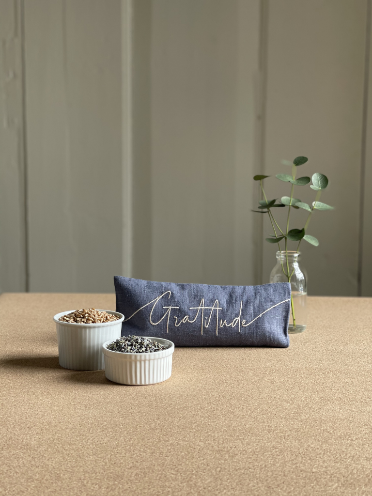 Gratitude Embroidered Linen and Lavender Eye Pillow