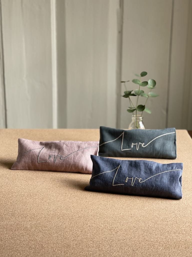 Love Embroidered Linen and Lavender Eye Pillow