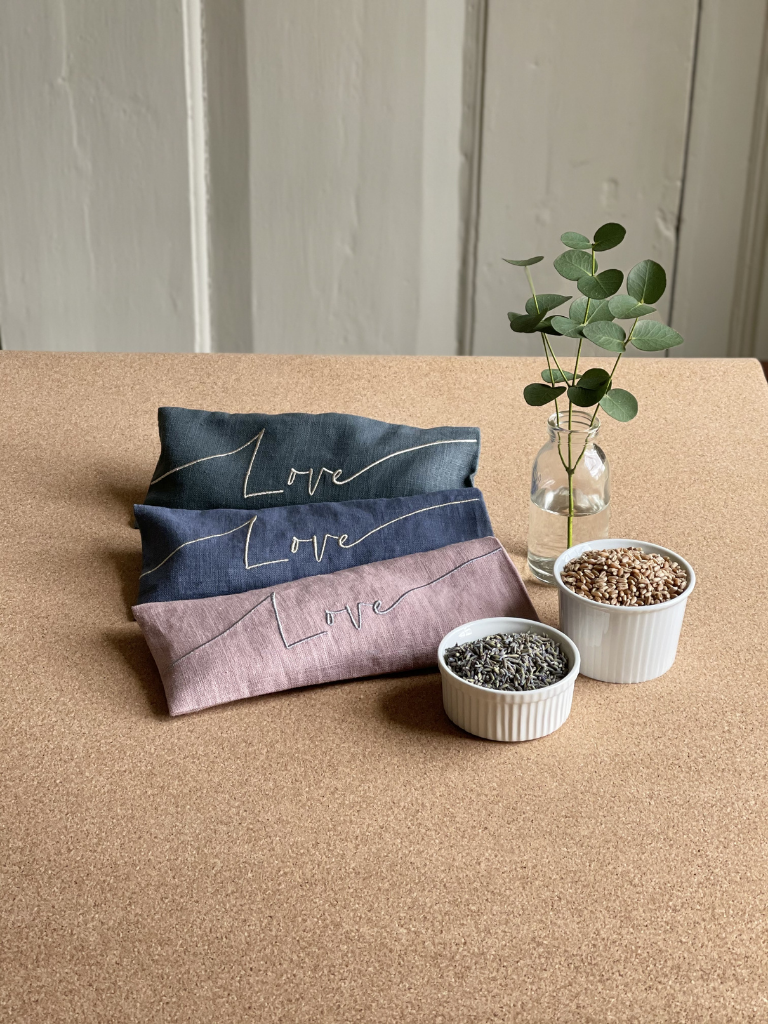 Love Embroidered Linen and Lavender Eye Pillow