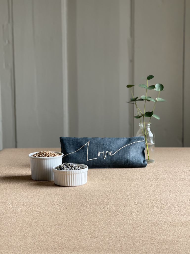 Love Embroidered Linen and Lavender Eye Pillow