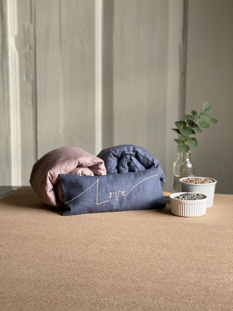 Love Embroidered Linen and Lavender Eye Pillow