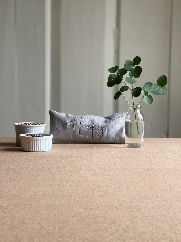 Happy Embroidered Linen and Lavender Eye Pillow