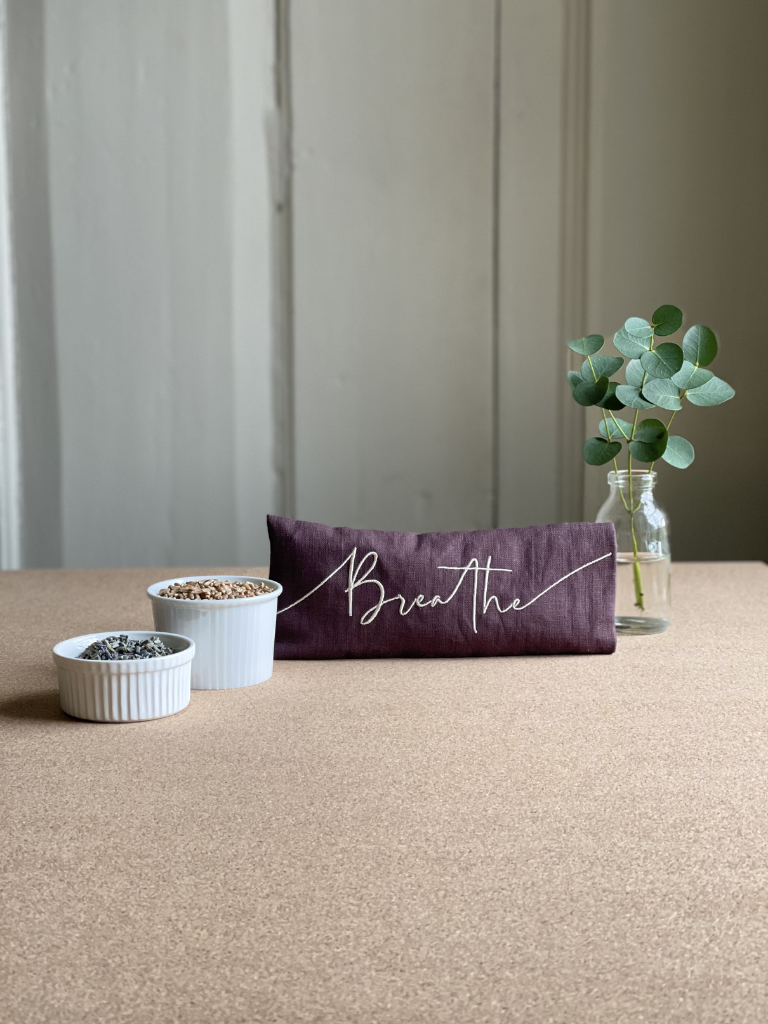 Breathe Embroidered Linen and Lavender Eye Pillow